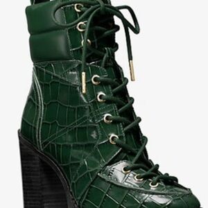 Michael Kors Dark Green Lace-Up Boots